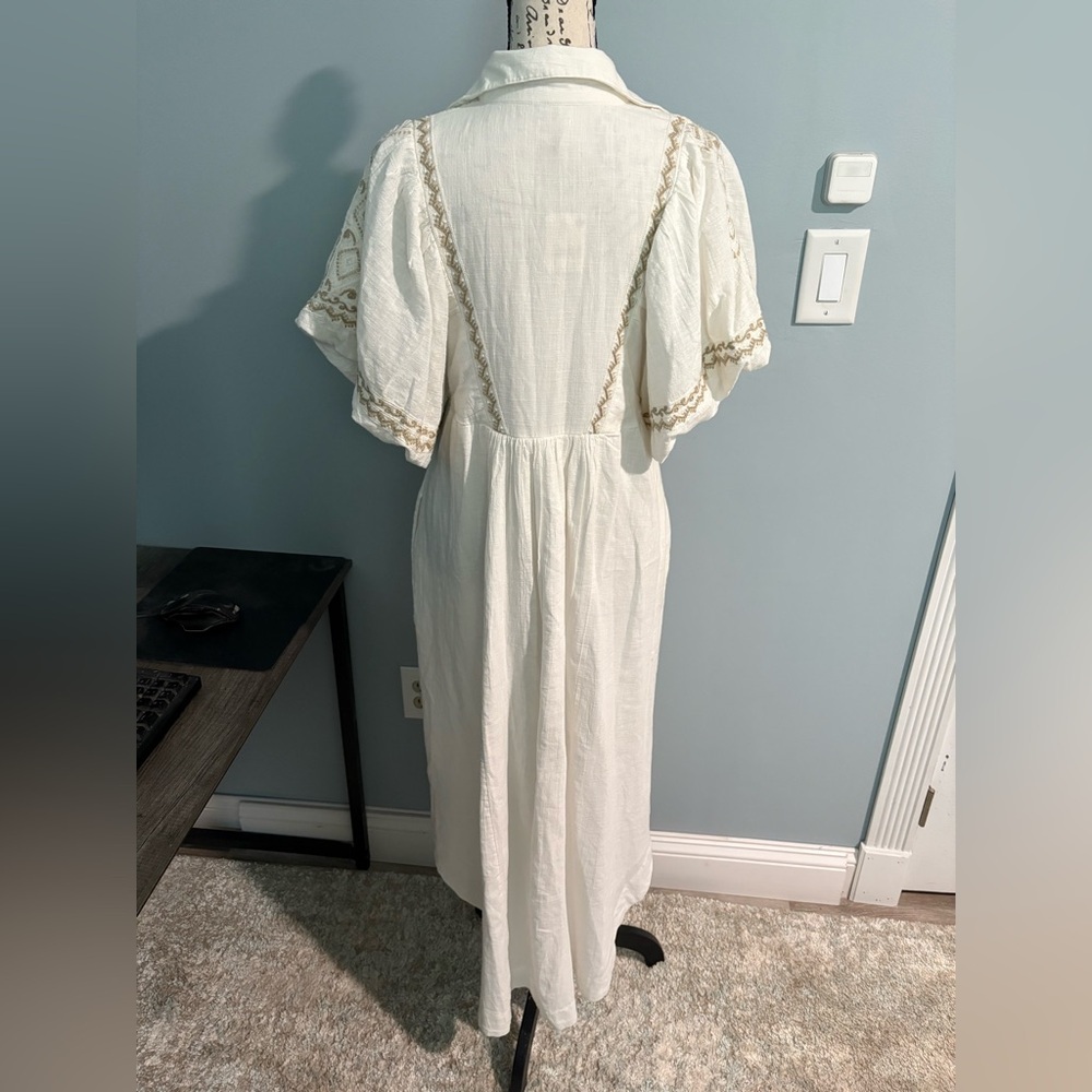 NWT FREE PEOPLE Ivory Samantha Embroidered‎ Maxi Cotton Shirt-Dress - Picture 9 of 10